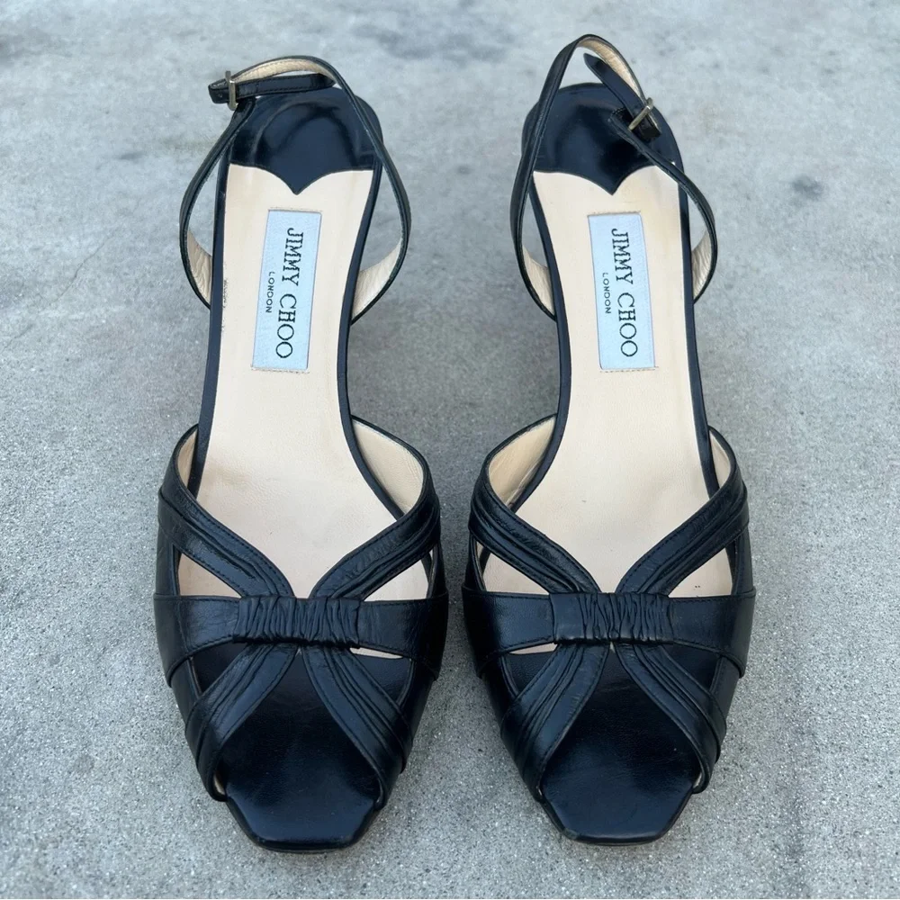 Jimmy Choo Black Slingback Open Toe Heels Size  40 - Picture 5 of 13
